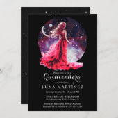 Celestial Goddess Red Dress Starry Sky Quinceañera Einladung (Vorne/Hinten)