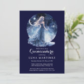 Celestial Goddess Starry Night Sky Quinceañera Einladung (Stehend Vorderseite)