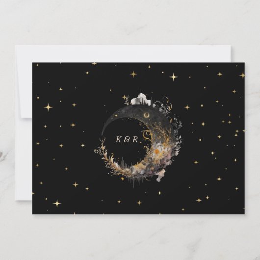 Celestial Gold Black Duality Moon Wedding Einladung (Rückseite)