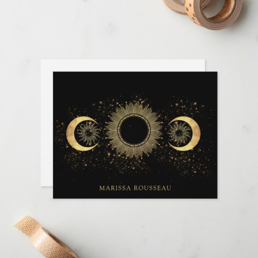 Celestial Gold Black Sun Moon Mitteilungskarte (Vorderseite/Rückseite Beispiel)
