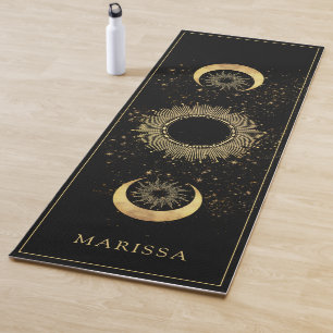 Celestial Gold Black Sun Moon Phase Personalisiert Yogamatte
