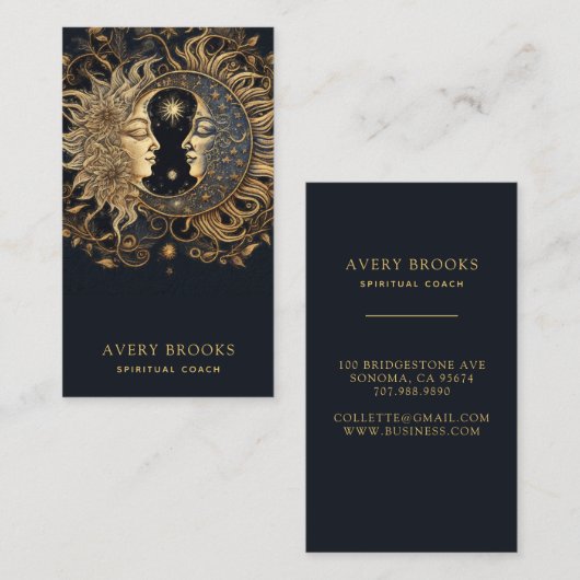 Celestial Gold Black Sun Moon Spiritueller Coach Visitenkarte (Vorne/Hinten)