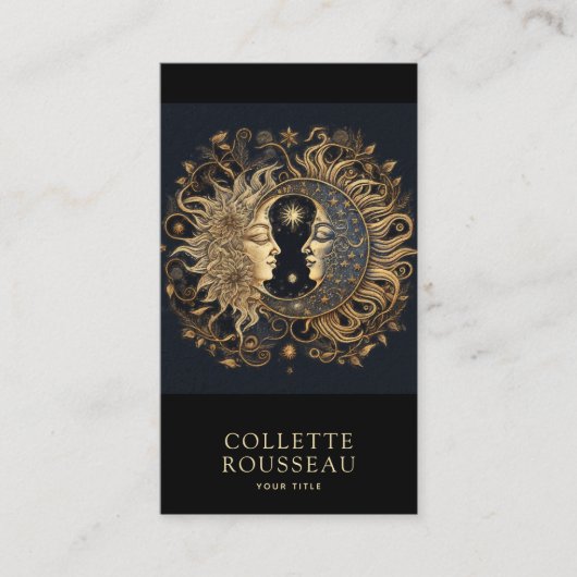 Celestial Gold Black Sun Moon Visitenkarte (Vorderseite)