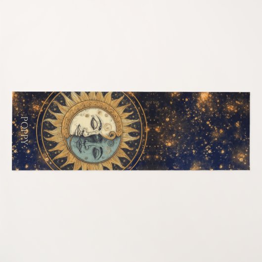 Celestial Gold Blue Sun Moon gegenüber Personalisi Yogamatte (Vorderseite (Horizontal))