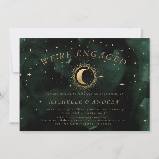 Celestial Gold Crescent Moon Virtual Verlobung Einladung (Vorderseite)