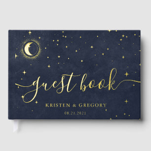 Celestial Gold Crescent Moon Wedding Gästebuch