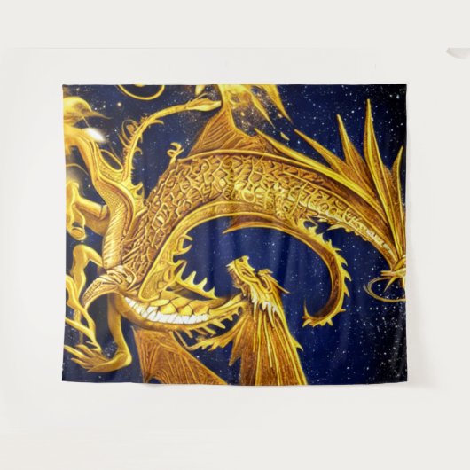 Celestial Gold Dragon Tapestry Wandteppich (Vorderseite (Horizontal))