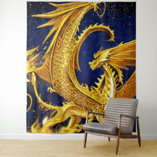Celestial Gold Dragon Tapestry Wandteppich