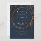 Celestial Gold Dust Midnight Blue Elegante Wedding Einladung (Vorderseite)