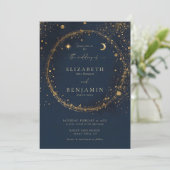 Celestial Gold Dust Midnight Blue Elegante Wedding Einladung (Stehend Vorderseite)