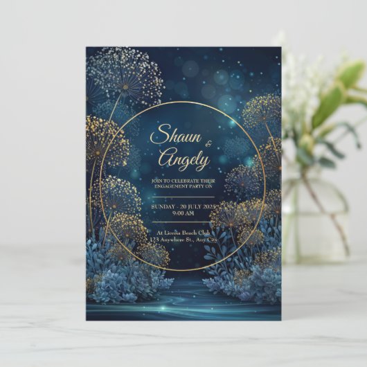 Celestial Gold Forest Circle Wedding Einladung (Stehend Vorderseite)