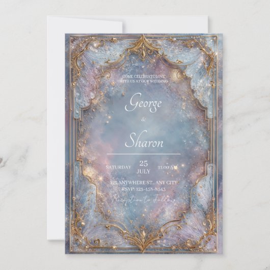 Celestial Gold Frame Galaxy Hochzeitseinladung Einladung (Vorderseite)
