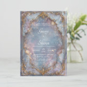 Celestial Gold Frame Galaxy Hochzeitseinladung Einladung (Stehend Vorderseite)