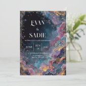 Celestial Gold Galaxy Hochzeitseinladung Einladung (Stehend Vorderseite)