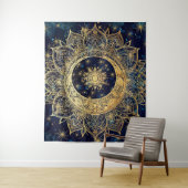 Celestial Gold Mandala Sun Moon Galaxy Blue Night Wandteppich (Beispiel)
