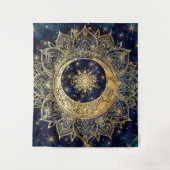 Celestial Gold Mandala Sun Moon Galaxy Blue Night Wandteppich (Vorderseite)