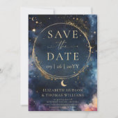 Celestial Gold Midnight Blue Wedding Save the Date (Vorderseite)