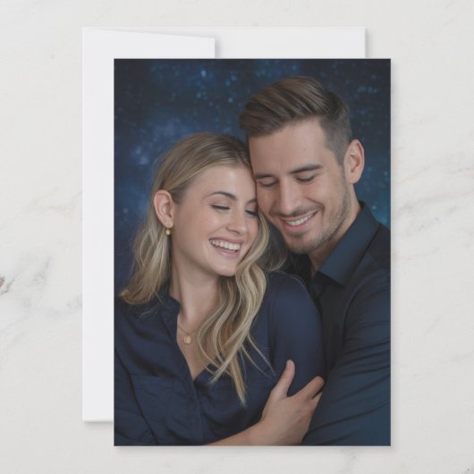 Celestial Gold Midnight Blue Wedding Save the Date (Rückseite)