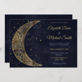 Celestial Gold Moon Ästhetik Einladung (Vorne/Hinten)