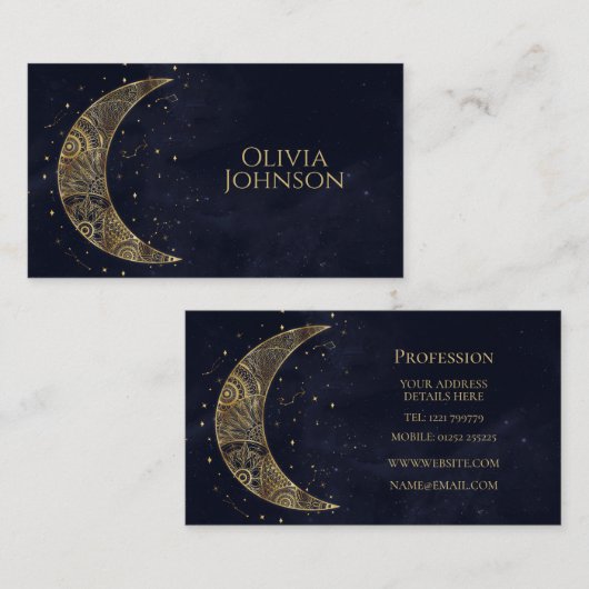 Celestial Gold Moon Ästhetik Visitenkarte (Vorne/Hinten)