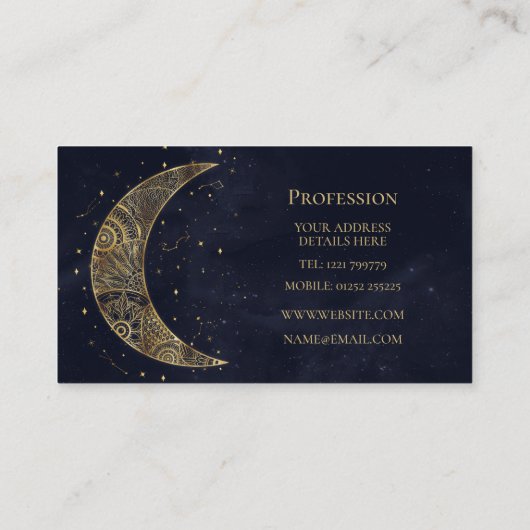 Celestial Gold Moon Ästhetik Visitenkarte (Rückseite)