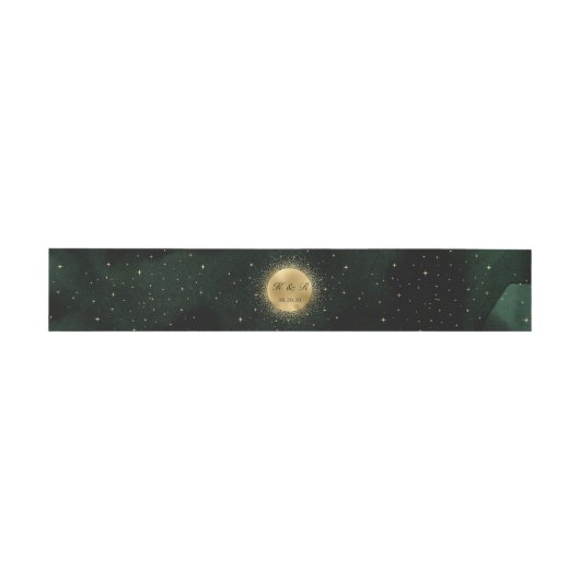 Celestial Gold Moon Emerald Wedding Bly Band (Flach)
