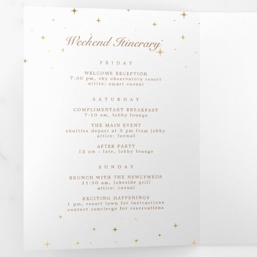 Celestial Gold Moon Folded Wedding Programm (Innen Erste Seite)