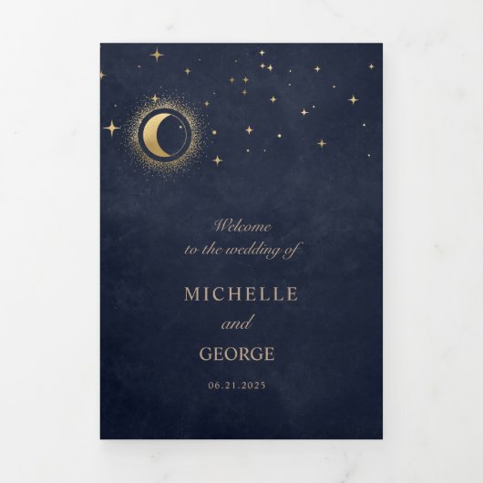 Celestial Gold Moon Folded Wedding Programm (Cover)