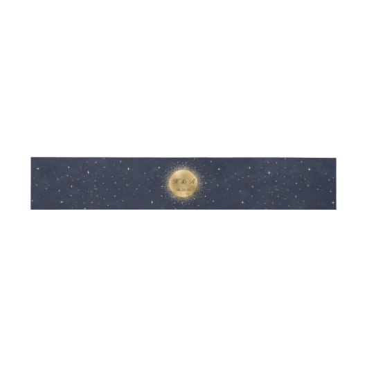 Celestial Gold Moon Midnight Wedding Bly Band (Flach)