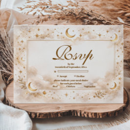 Celestial Gold Moon Quinceañera RSVP Karte