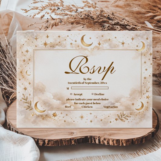 Celestial Gold Moon Quinceañera RSVP Karte