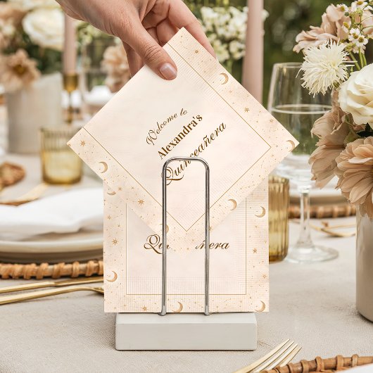 Celestial Gold Moon Quinceañera Serviette