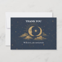 Celestial Gold Moon Starry Night Wedding Thank You Dankeskarte