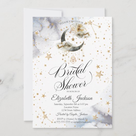 Celestial Gold Moon Stars Brautparty Einladung (Vorderseite)