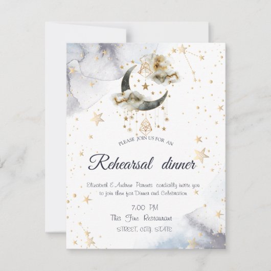 Celestial Gold Moon Stars Einladung (Vorderseite)