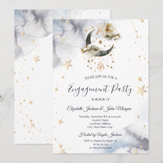 Celestial Gold Moon Stars Einladung (Vorne/Hinten)