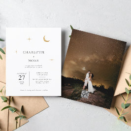 Celestial Gold Moon Stars Foto QR Code Wedding