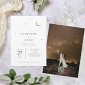Celestial Gold Moon Stars Foto QR Code Wedding Einladung