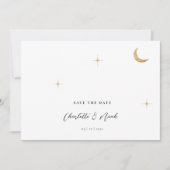 Celestial Gold Moon Stars Foto QR Code Wedding Save The Date (Vorderseite)