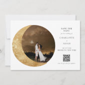 Celestial Gold Moon Stars Foto QR Code Wedding Save The Date (Rückseite)