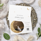 Celestial Gold Moon Stars Foto QR Code Wedding Save The Date