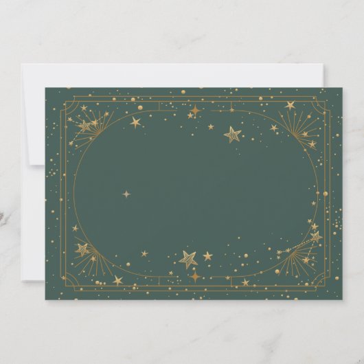Celestial Gold Moon Stars Frame Green Save The Date (Rückseite)