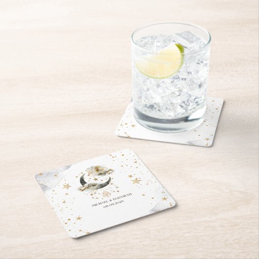 Celestial Gold Moon Stars Rechteckiger Pappuntersetzer (Vor Ort)