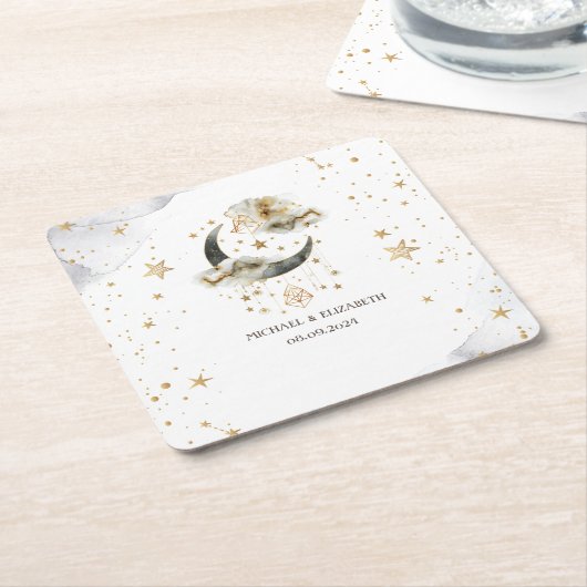 Celestial Gold Moon Stars Rechteckiger Pappuntersetzer (angewinkelt)