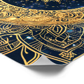 Celestial Gold Moon Sun Mandala Wasserfarbnebel Poster (Ecke)