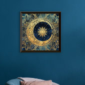 Celestial Gold Moon Sun Mandala Wasserfarbnebel Poster