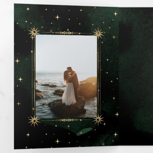 Celestial Gold Moon Tri Fold Wedding Einladung (Innen Erste Seite)
