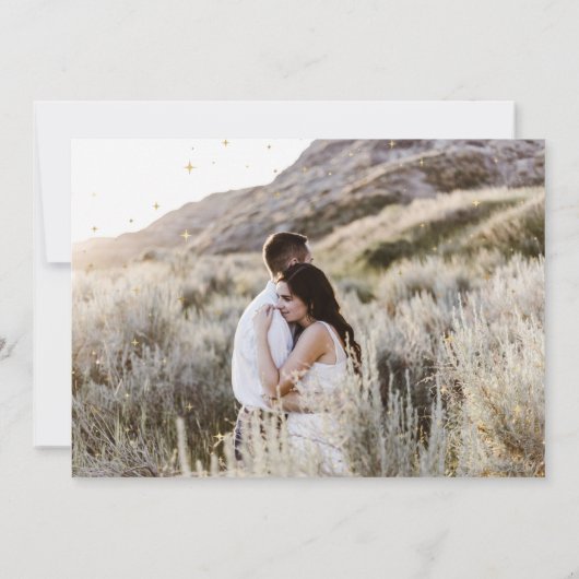 Celestial Gold Moon Zwei Foto Save the Date Einladung (Rückseite)