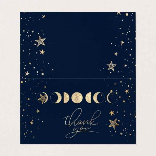 Celestial Gold Moons Stars Danke Karte (Außenseite Aufgefaltet)