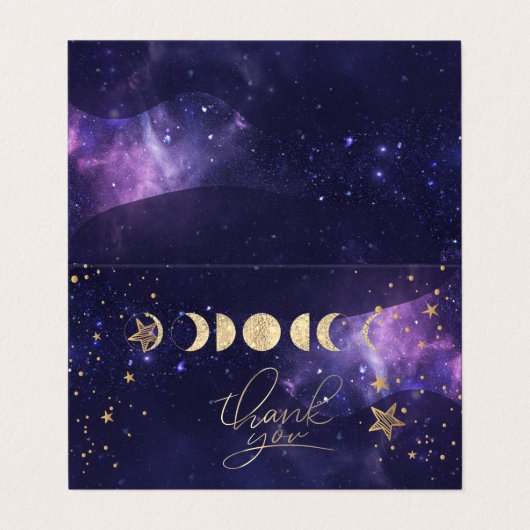 Celestial Gold Moons Stars Danke Karte (Außenseite Aufgefaltet)